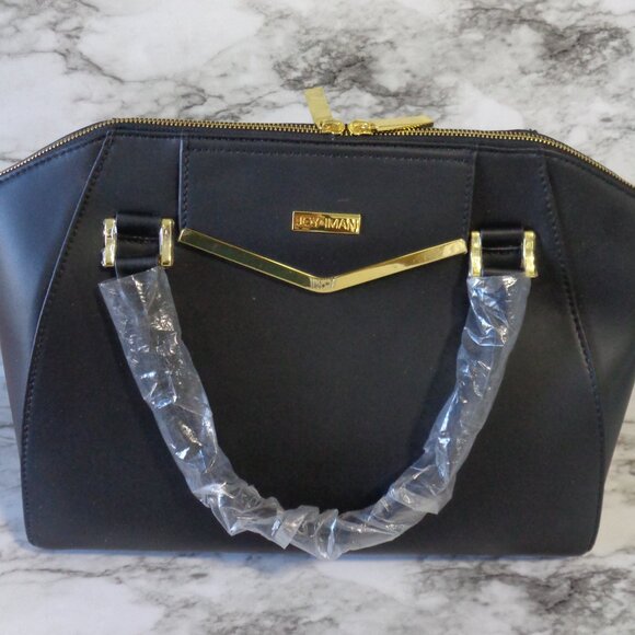 Joy & Iman Leather Satchel Handbag Purse w Velvet Clutch Shoulder Strap - Picture 2 of 9